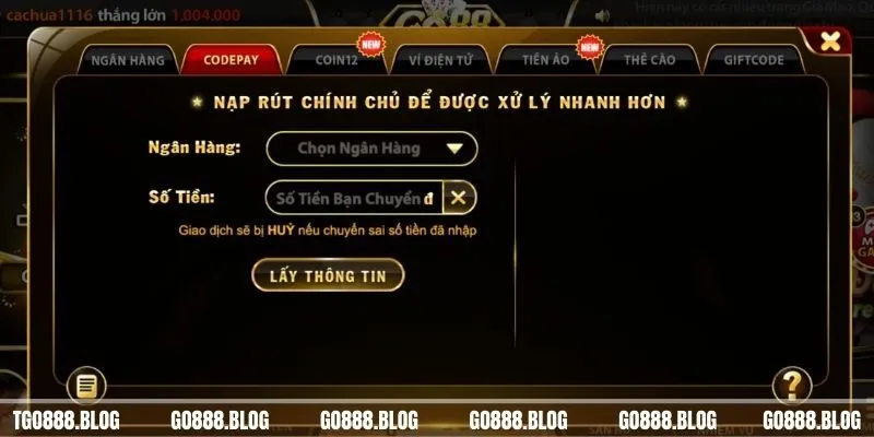 Hướng dẫn nạp tiền Go88